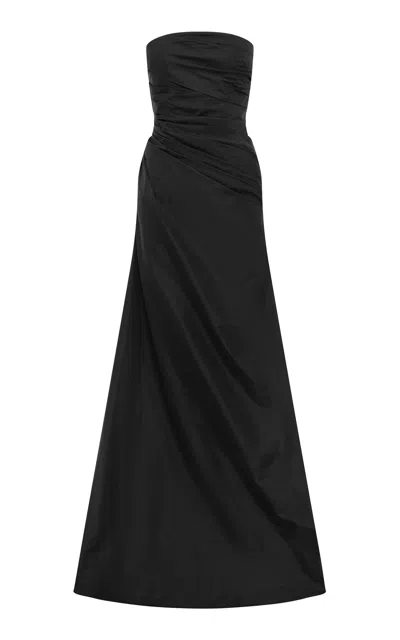 Alex Perry Strapless Tucked Split Taffeta Gown In Black