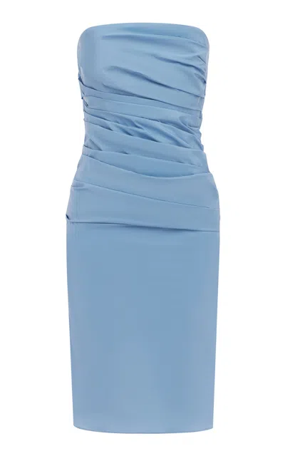 Alex Perry Strapless Tucked Taffeta Mini Dress In Blue
