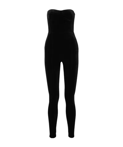 Alex Perry Strapless Velvet Jumpsuit In Black