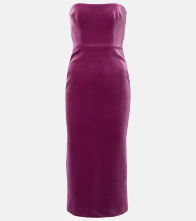 Alex Perry Strapless Velvet Midi Dress In Purple