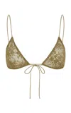 Alex Perry Stretch Lace Bikini Top In Khaki