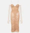 Alex Perry Sweetheart Ruched Mesh Midi Dress In Beige