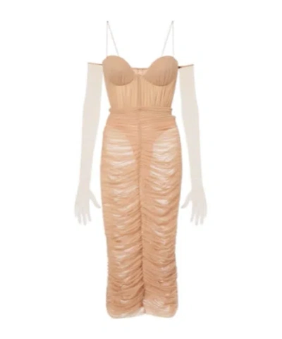 Alex Perry Sweetheart Ruched Mesh Midi Dress In Metallic
