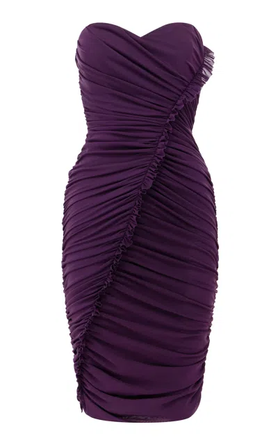 Alex Perry Sweetheart Ruffle Powermesh Mini Dress In Purple