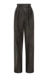 Alex Perry Tailored Leather Wide-leg Pants In Brown