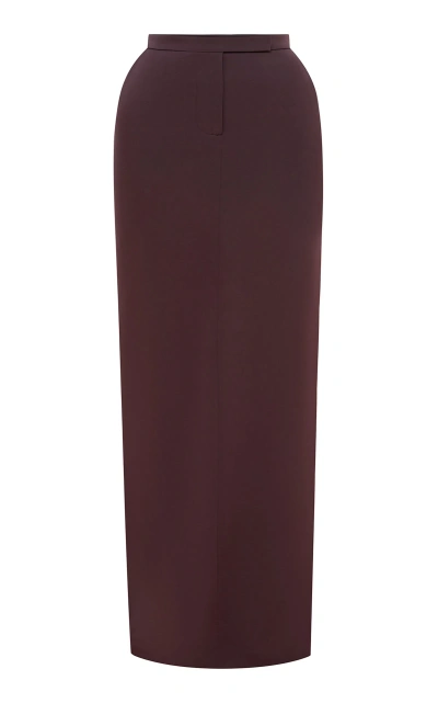 Alex Perry Tailored Satin Crepe Maxi Skirt In Brown