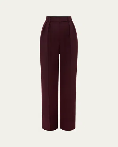 Alex Perry Tailored Wool Suiting Pleated Trousers In Wine