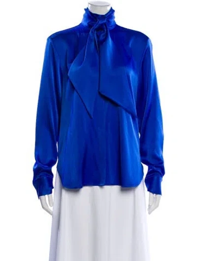 Pre-owned Alex Perry Tie Neck Long Sleeve Blouse In Blue