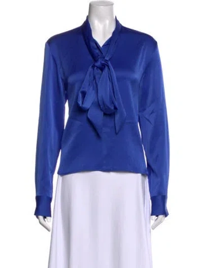 Pre-owned Alex Perry Tie Neck Long Sleeve Blouse In Blue