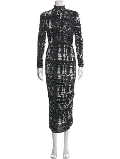 Pre-owned Alex Perry Tie-dye Print Midi Length Dress W/ Tags In Black/white