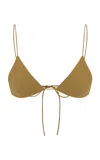 Alex Perry Triangle Cotton Bikini Top In Khaki