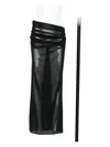 Alex Perry Tucked Column Draped Mesh Midi Skirt