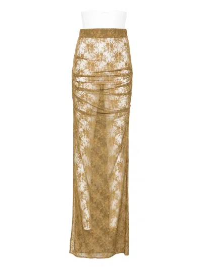 Alex Perry Tucked Column Lace Midi Skirt