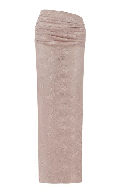 Alex Perry Tucked Sheer Stretch Lace Maxi Column Skirt In Pink