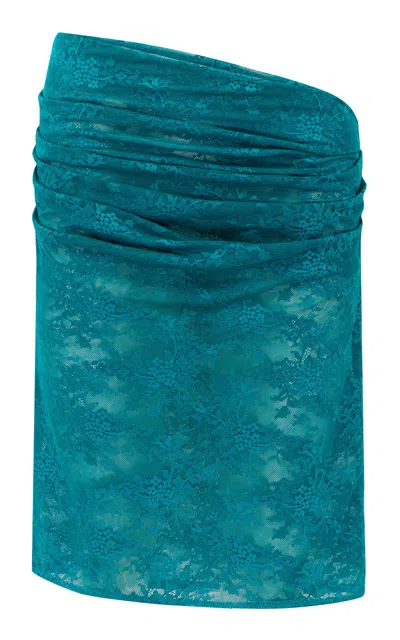 Alex Perry Tucked Sheer Stretch Lace Mini Skirt In Blue