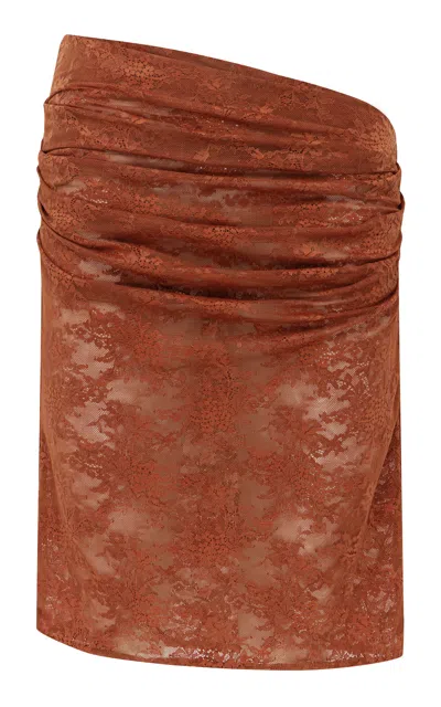 Alex Perry Tucked Sheer Stretch Lace Mini Skirt In Orange