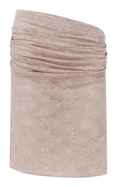 Alex Perry Tucked Sheer Stretch Lace Mini Skirt In Pink