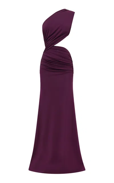 Alex Perry Twist Back Crepe Jersey Gown In Purple