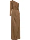 Alex Perry Twist-detail Satin Gown In Brown