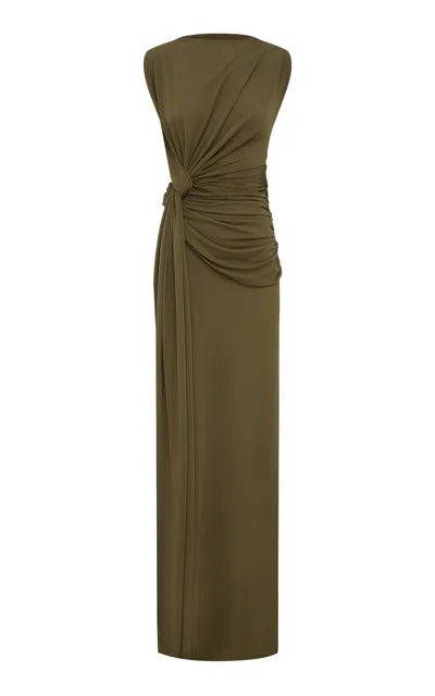 Alex Perry Twist-detailed Crepe Jersey Gown In Olive