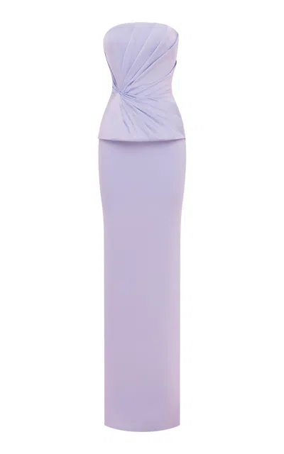 Alex Perry Twist Satin Crepe Column Gown In Blue