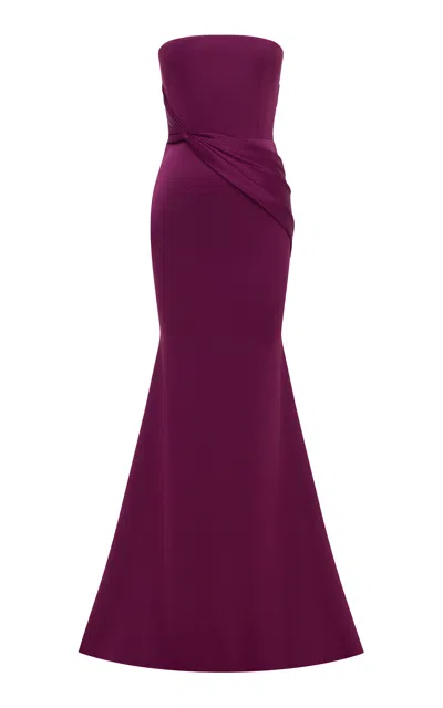 Alex Perry Twisted Draped Satin Crepe Gown In Burgundy