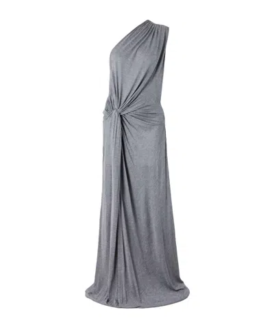 Alex Perry One-shoulder Twist-front Draped Jersey Gown In Gray