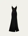 Alex Perry V-neck Sleeveless Lace-trim Satin Crepe Trumpet Gown In Black