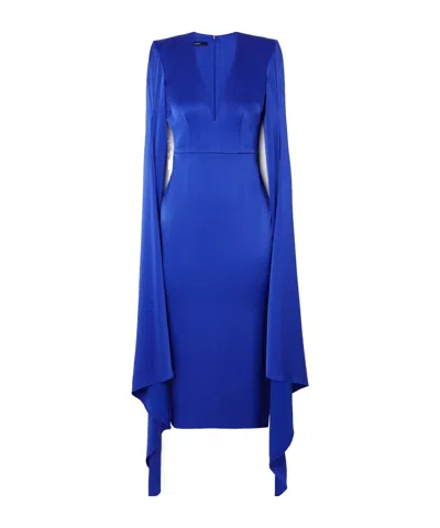 Alex Perry Vander Cape-effect Satin-crepe Midi Dress In Blue