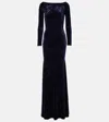 Alex Perry Open Back Crushed Velvet Gown In Blue