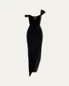 Alex Perry Velvet Off-shoulder Corset Drape Front Gown In Black