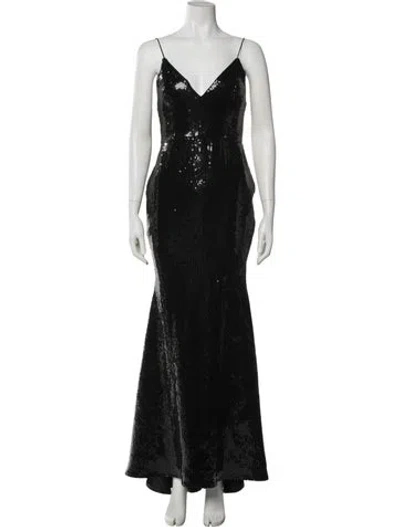 Pre-owned Alex Perry V-neck Long Dress In Black
