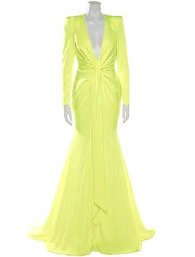 Pre-owned Alex Perry V-neck Long Dress In Green/yellow