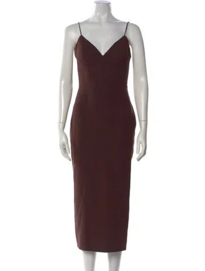 Pre-owned Alex Perry V-neck Midi Length Dress In Brown