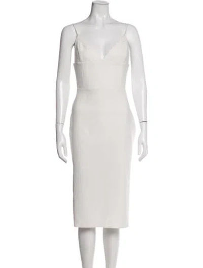 Pre-owned Alex Perry V-neck Midi Length Dress In White