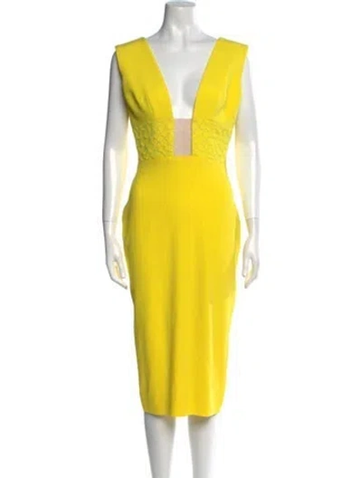Pre-owned Alex Perry V-neck Midi Length Dress In Yellow