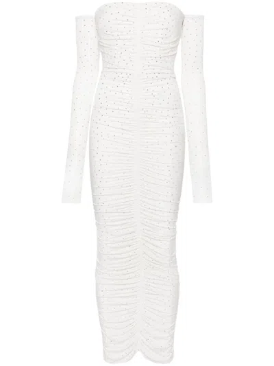 Alex Perry White Crystal-embellished Ruched Maxi Dress