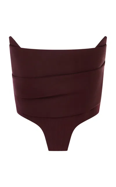 Alex Perry Wool Suiting Corset Top In Burgundy