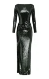 Alex Perry Wrap-front Sequined Mesh Maxi Dress In Olive
