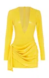 Alex Perry Wrap-front Sequined Mesh Mini Dress In Yellow