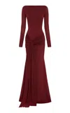 Alex Perry Wrapped Crepe Jersey Gown In Burgundy