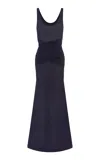 Alex Perry Wrapped Crepe Jersey Gown In Navy