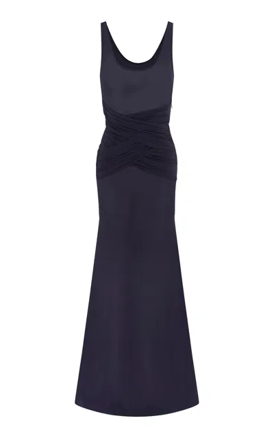 Alex Perry Wrapped Crepe Jersey Gown In Navy