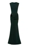 Alex Perry Wrapped Cutout Crepe Jersey Gown In Dark Green