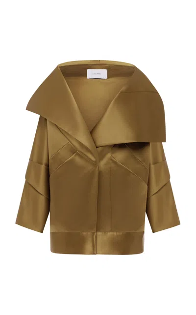 Alex Perry Wrapped Duchess Satin Jacket In Brown