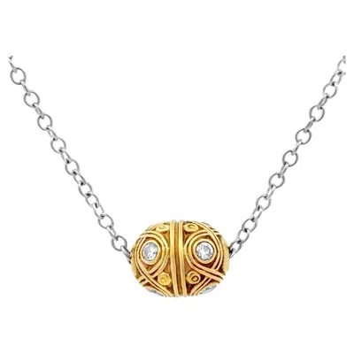 Pre-owned Alex Sepkus 0.16 Carat Round Cut Diamond Egg Pendant Necklace In Yellow Gold