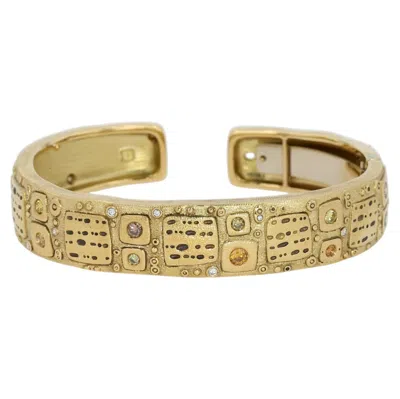 Pre-owned Alex Sepkus 18k Yellow Gold �notes� Natural Color & White Diamond Cuff Bracelet