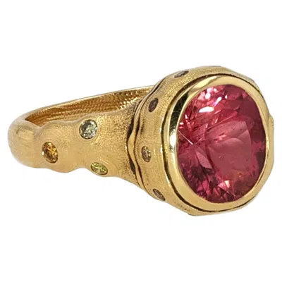Pre-owned Alex Sepkus 18k Yellow Gold Oval Peachy Pink Tourmaline & Natural Color Diamond