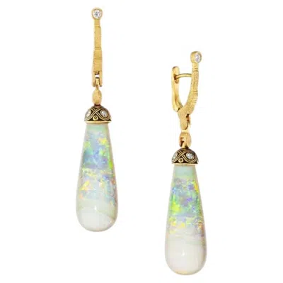 Pre-owned Alex Sepkus 18k Yellow Gold �sticks & Stones� Australian Opal & Diamond Earrings