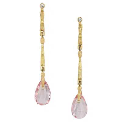 Pre-owned Alex Sepkus 18k Yellow Gold �sticks & Stones� Morganite & Diamond Earrings � Lux